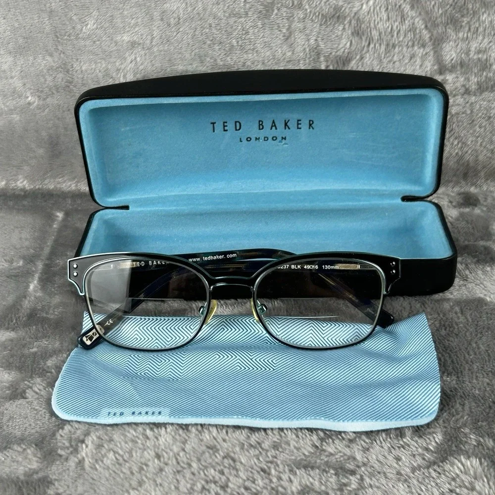 Ted Baker Brow Line Glasses Frames Only B237 Black W Blue 49-16 130mm With Case